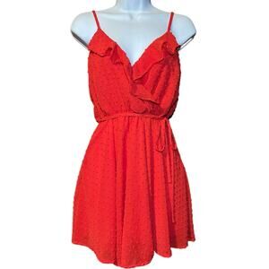 Altr’d State Red Mini Dress Size Small Red Wonder Clipdot Ruffle Neckline